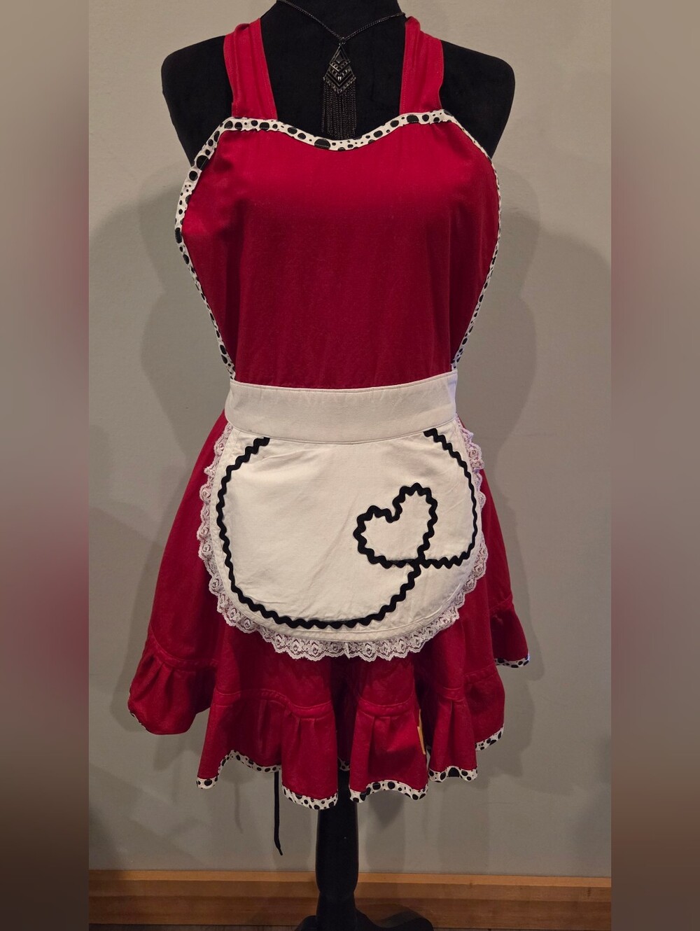 Womans Red Apron With Heart Applique